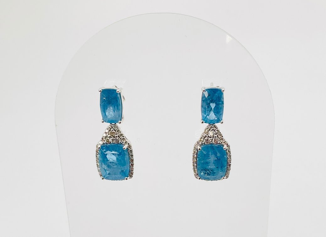 Platinum Aquamarine and Diamond Earrings
