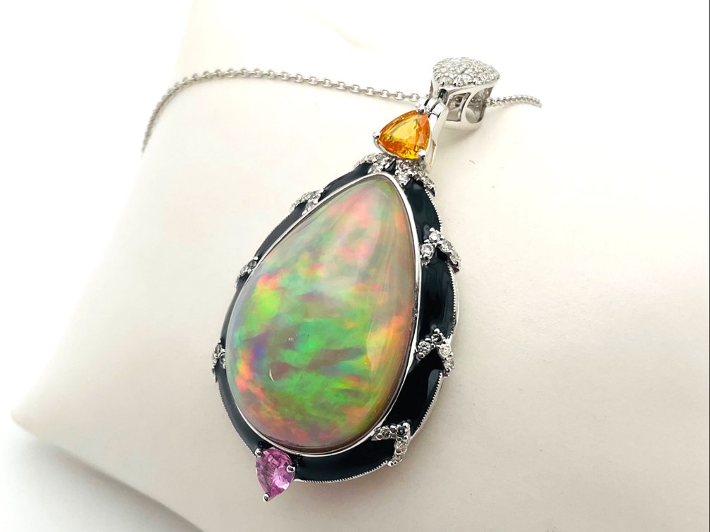 Opal Sapphire and Diamond Pendant