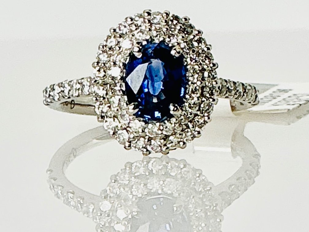 Platinum Sapphire and Diamond Ring