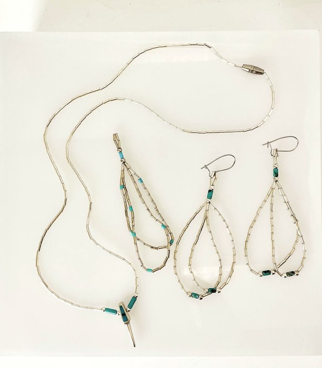Silver and Turquoise Necklace and Earring Set