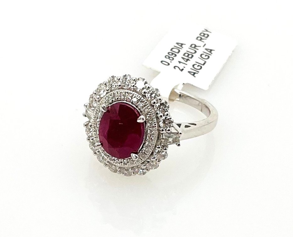 Burmese Ruby and Diamond Platinum Ring