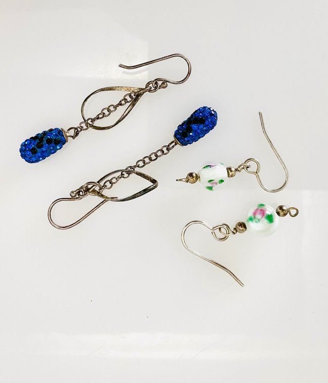 Blue Rhinestone Teardrop Earrings and Resin Bead Earrings