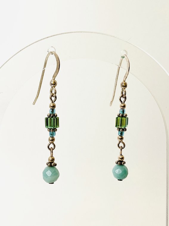 Sterling Silver Blue Jadeite Beaded Earrings