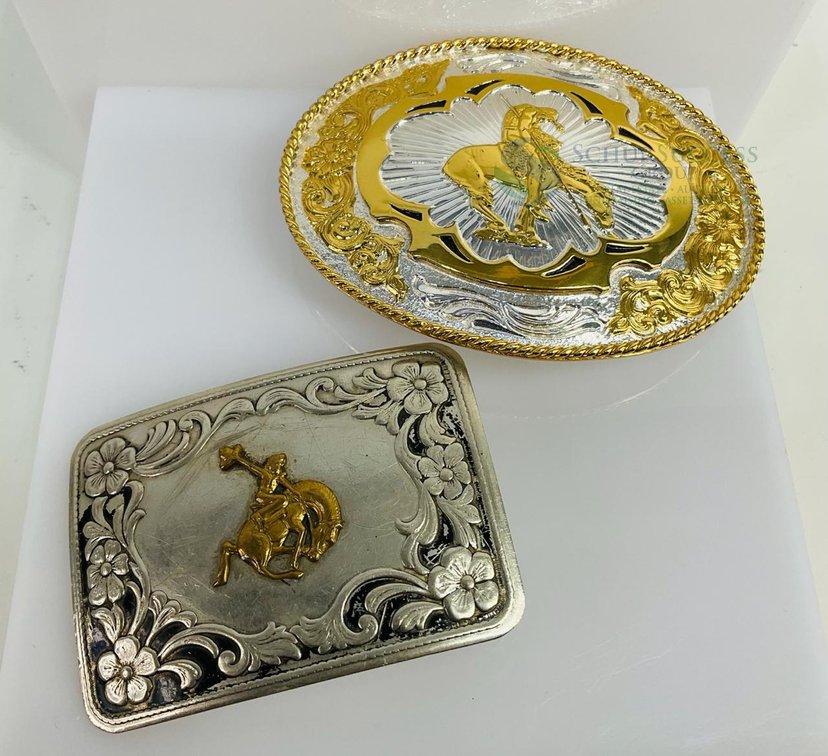Lyntone Co. Nickel Silver Belt Buckles, Rodeo Cowboy Theme, Made in USA