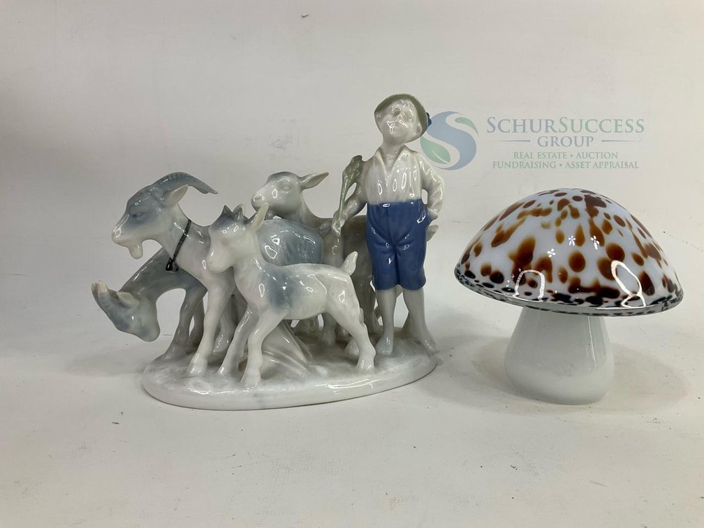 Wedgewood Mushroom Paperweight and Royal Copenhagen Porcelain Figurine