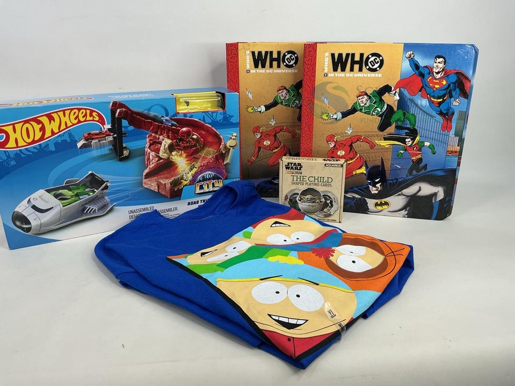 Hot Wheels Road Trip to Mars Toy Set, Who's Who in the DC Universe, Star Wars Playing Cards, South Park T-shirt