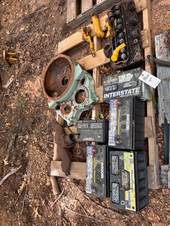 Pallet with equipment & vehicle batteries, motor heads & More 