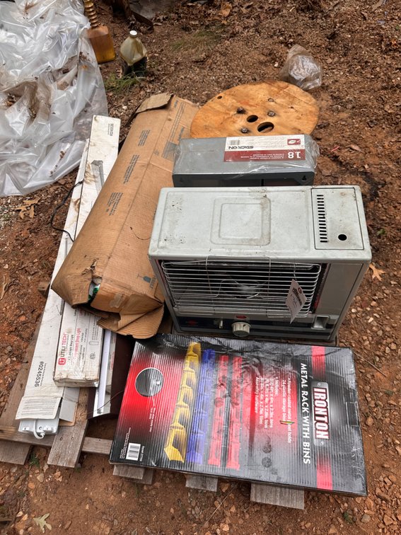 Pallet with Plastic Storage Containers, Wire, Light Bulbs & More 