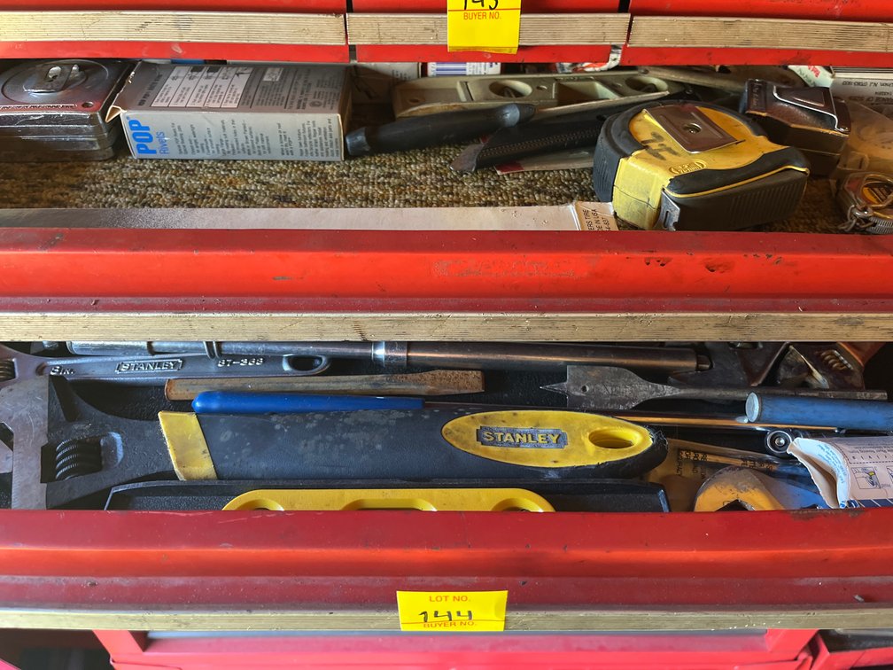 Lot of various wrenches, tape measures, levels, & more