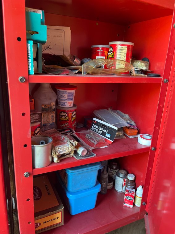 Lot of miscellaneous products such as PVC cement, toilet screws, safety glasses, & more