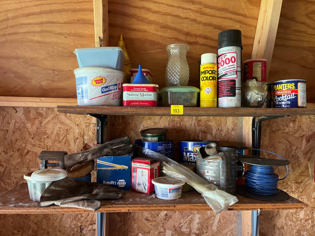 Two shelf lot of various products, wire, zip ties, & more
