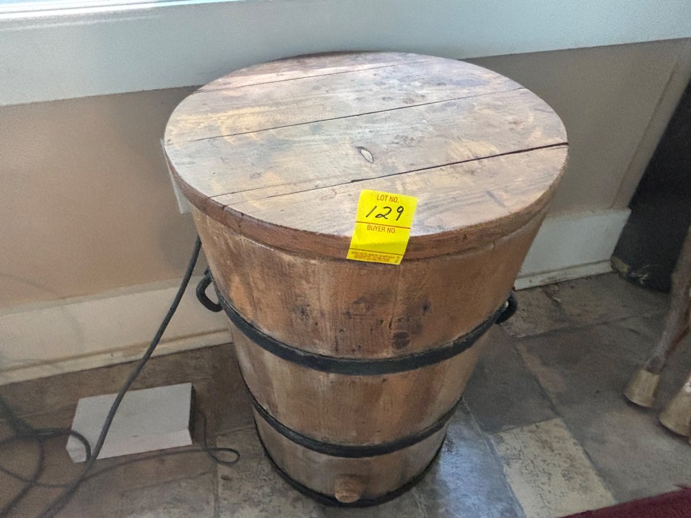 Vintage wood storage bin with metal handles