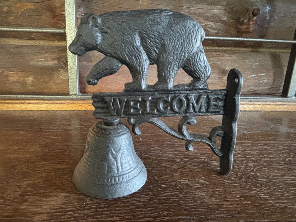 Cast Iron Bear on bell welcome sign