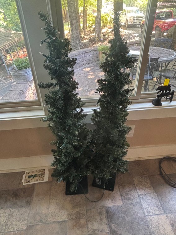 Lot of two lighted christmas trees