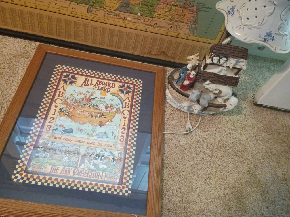 Noah's Ark Framed Artwork and Ceramic Lamp