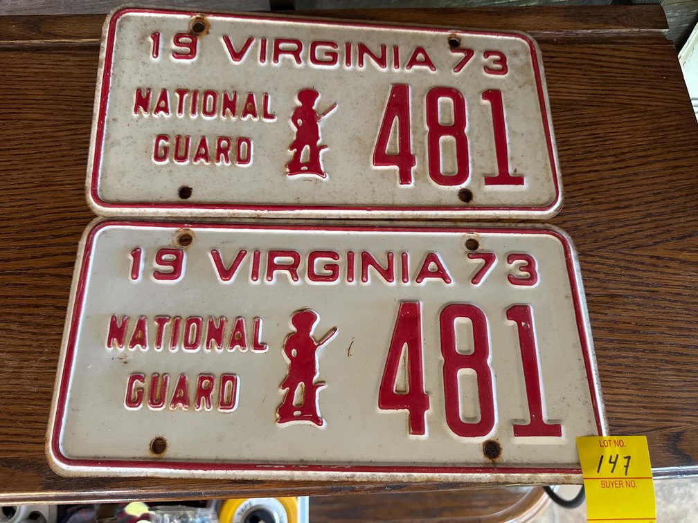 Matching Set Antique VA National Guard license plate
