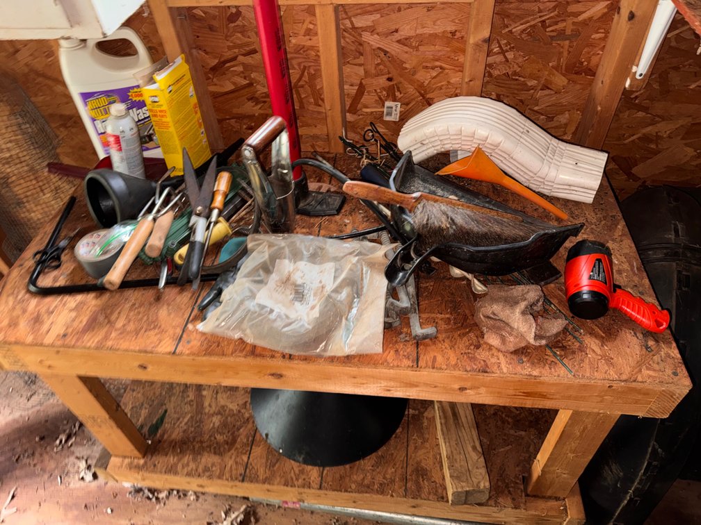 Contents of shelf, Bicycle Air Pump, tools, & More