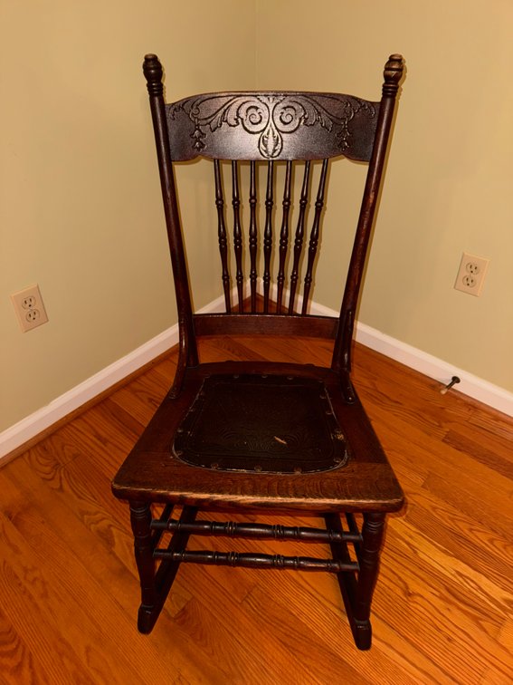 Antique Leather Bottom Rocking Chair