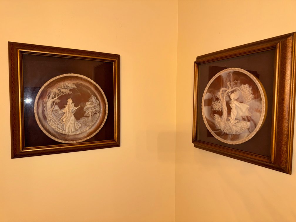 Lot of (2) Carved Stone Framed Plates