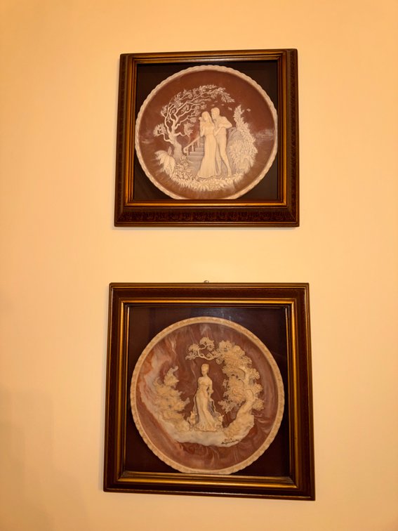 Lot of (2) Carved Stone Framed Plates