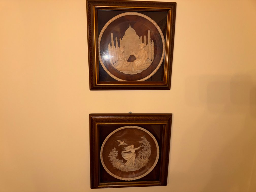 Lot of (2) Carved Stone Framed Plates
