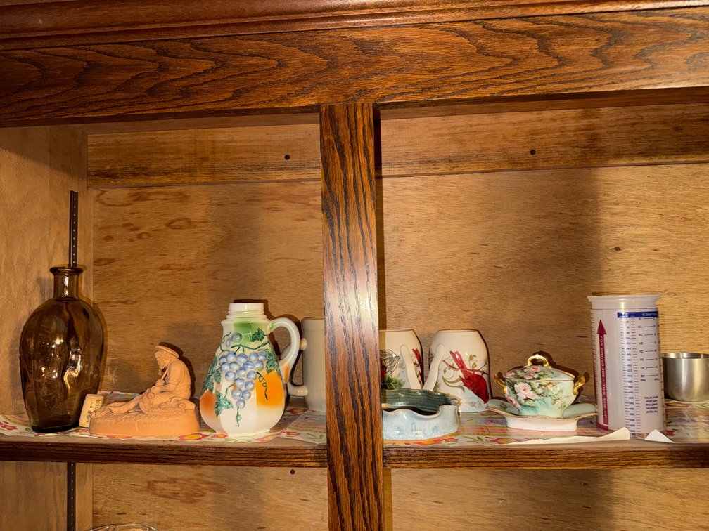 Shelf lot of Glassware, & More