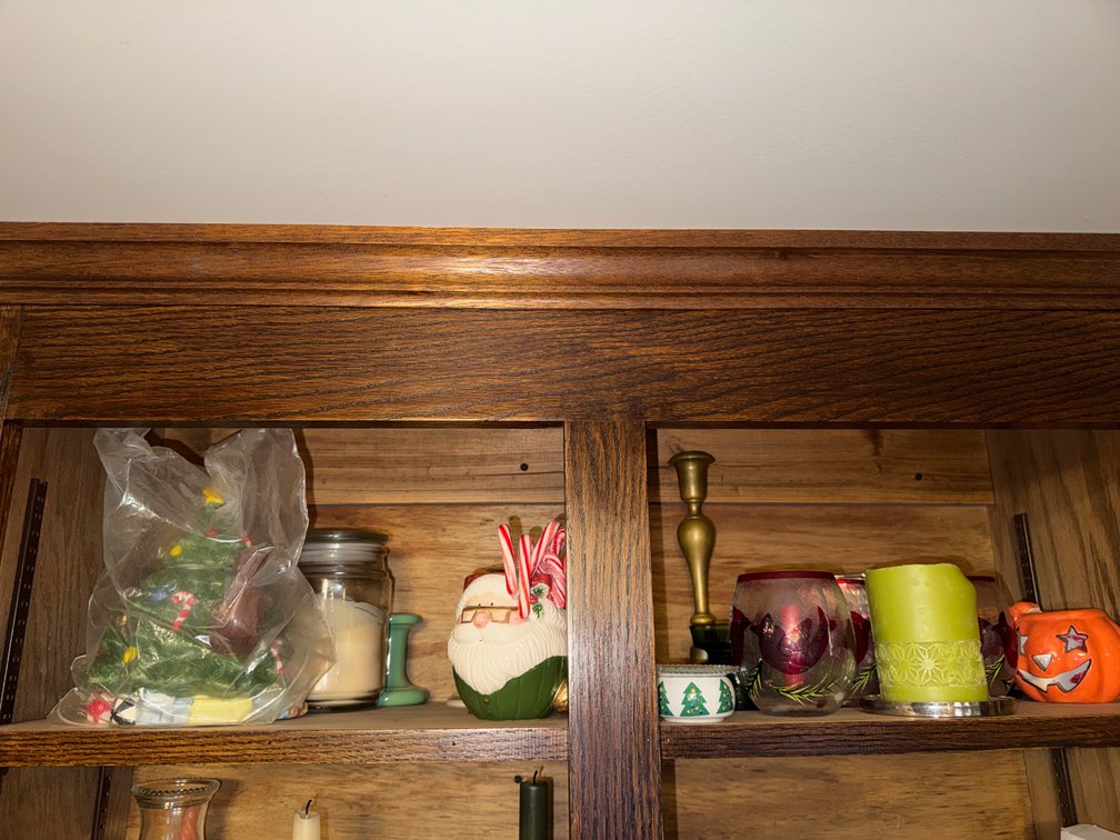Shelf of Christmas Glassware & Candles