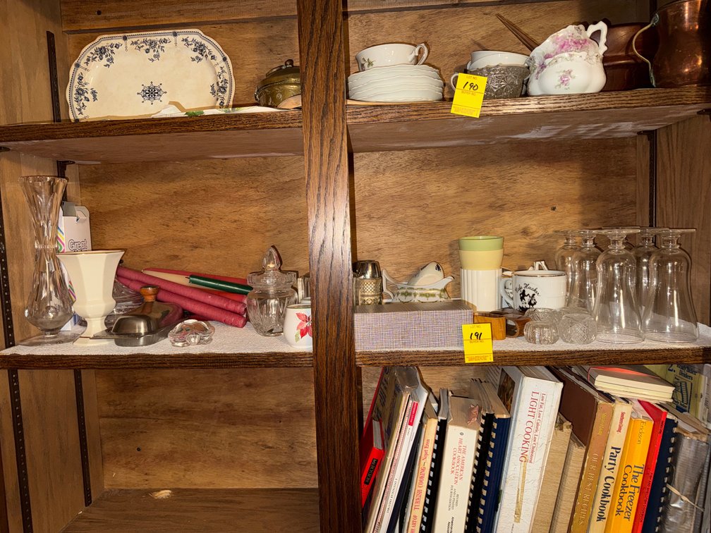 Shelf Lot of Cups, Candles & More