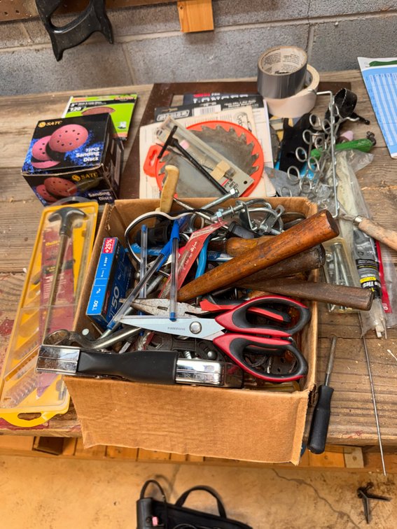 Large Lot of Misc Tools, Saw Blades, Sand Paper,Hardware, & More