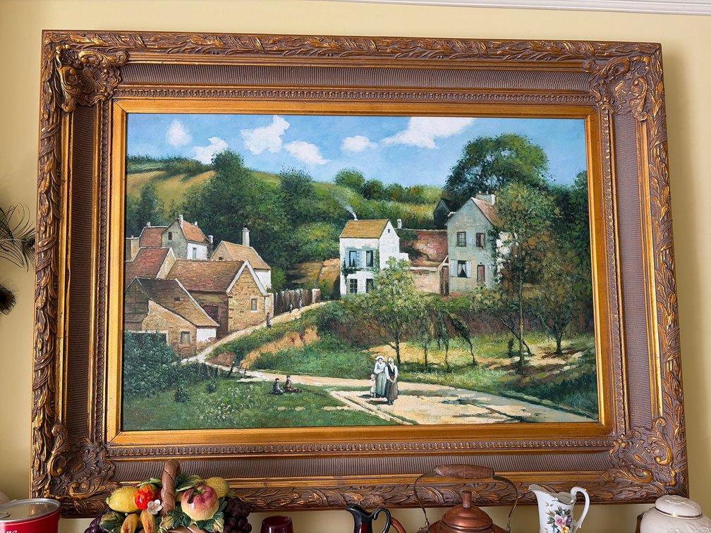 Vintage Decorative Gold Framed Reproduction of “The Hermitage at Pontoise” by Camille Pissarro