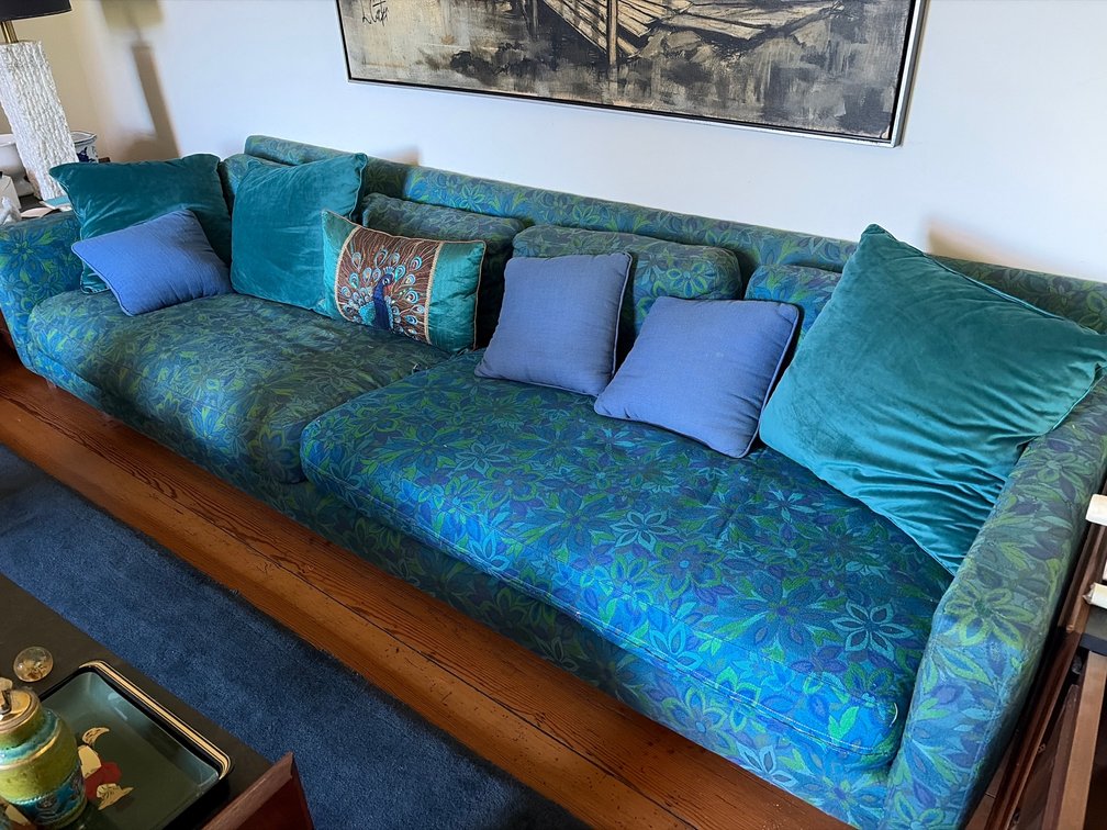 Vintage Sedgefield Furniture Co. Teal & Blue Floral Upholstered Sofa