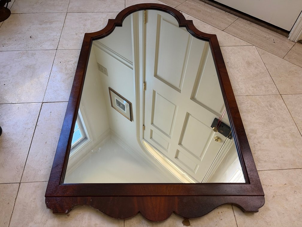 Vintage Wood Framed Queen Anne Style Wall Mirror