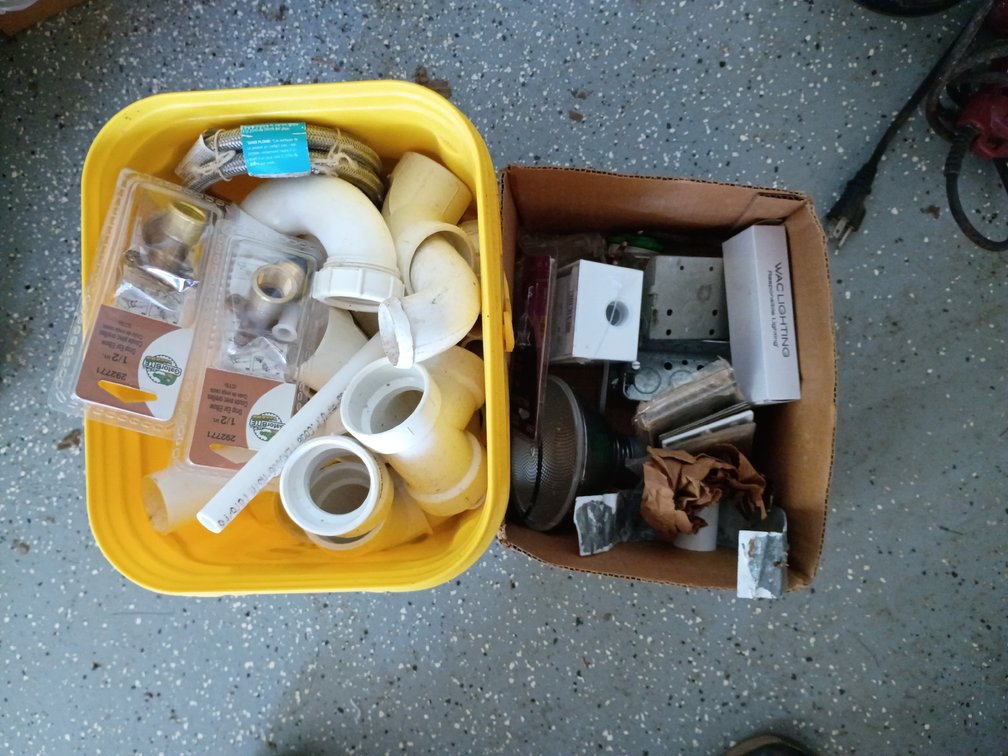 Bucket and Box Lot Plumbing and Electrical Supplies