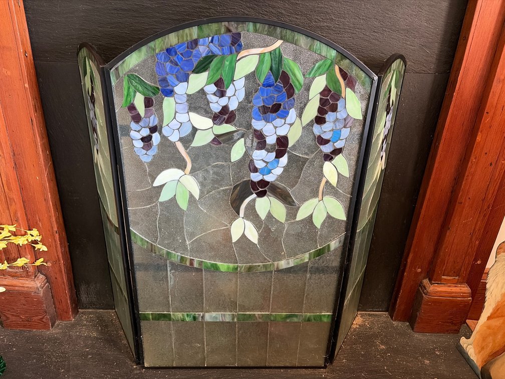 Vintage Tiffany Style Stained Glass Fireplace Screen