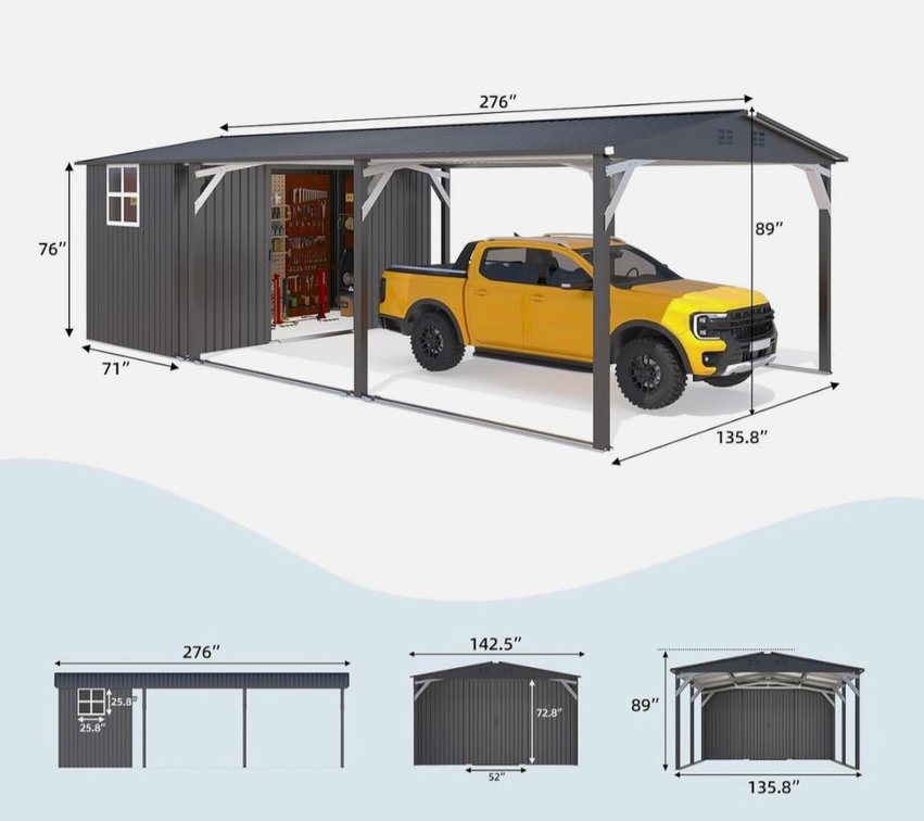 NEW 12’x23’ Metal Carport w/ Attached Storage Shed
