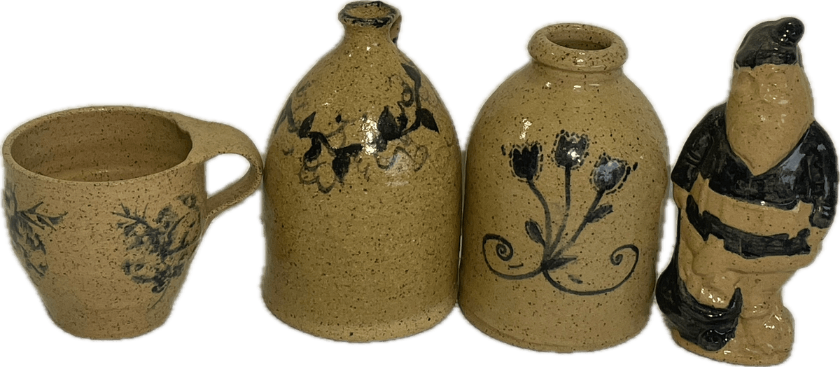 Small Stoneware Jug, Cup and Figure