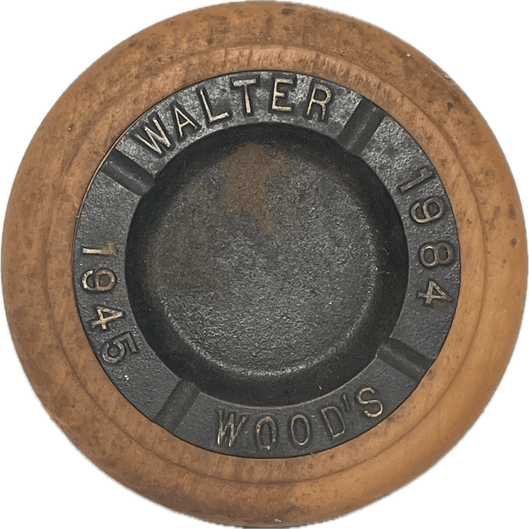 Cast Iron Walter Woods Ash Tray in Wooden Holder