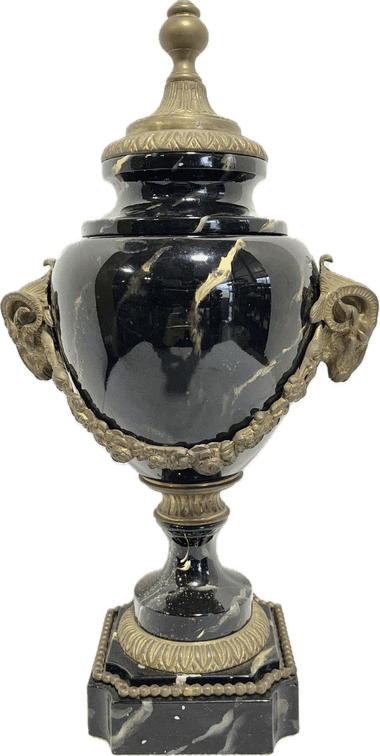 Neoclassical StyleBlack Marble and Bronze-Mounted Covered Urn