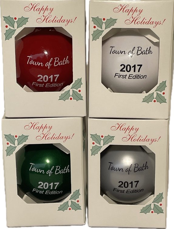 Four 2017 Town of Bath First Edition Christmas Ornaments
