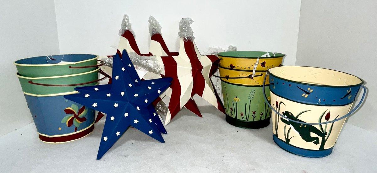 Tender Heart Tin Buckets and Tin Patriotic Stars