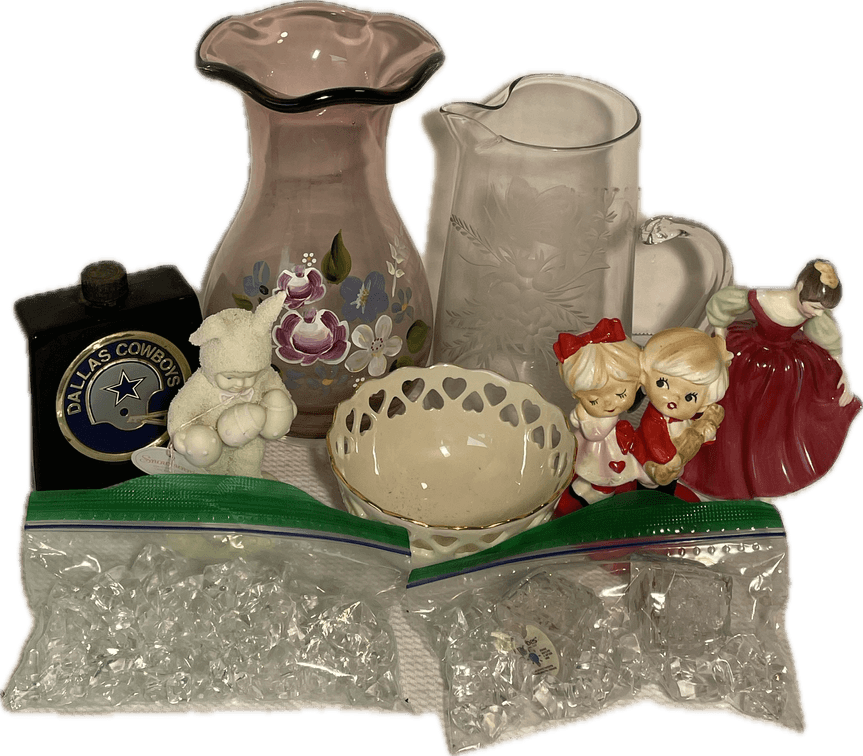 Royal Doulton Fair Maiden, Department 56 Boy in Easter Outfit, Glass Vase, Dallas Cowboy After Shave Bottle and Other Decorative Items