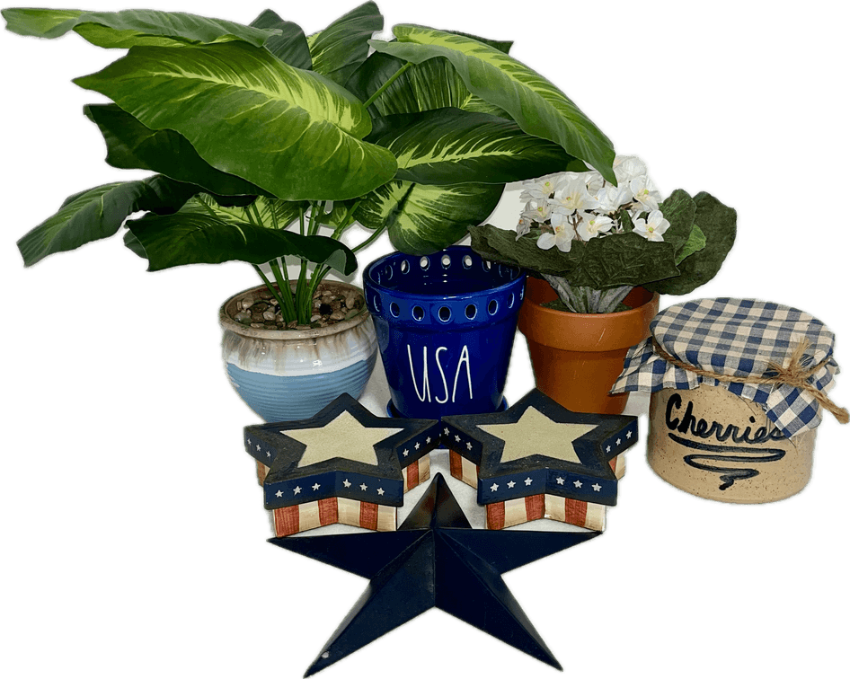 Patriotic Decorations, Plastic Plant Pots and Crock
