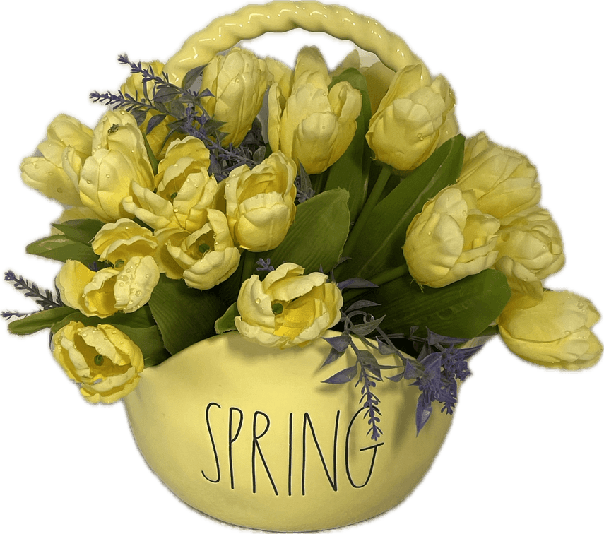 Rae Dunn Ceramic Basket with Yellow Silk Flowers