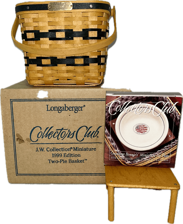 Longaberger J.W. Collection Miniature 1999 Edition Two Pie Basket and Collectors Club Miniature Pie Plate