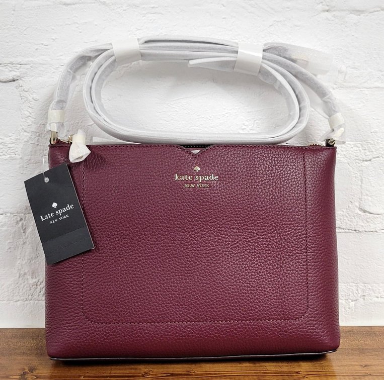 Kate Spade Harlow Crossbody Pebble Leather Purse, Deep Berry