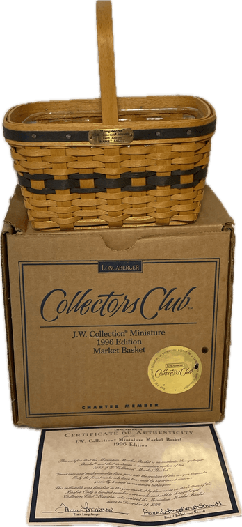 Longaberger J.W. Collection Miniature 1996 Edition Market Basket with Protector