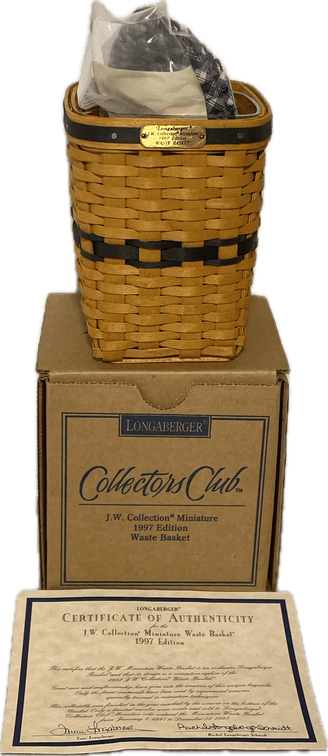 Longaberger J.W. Collection Miniature 1997 Edition Waste Basket with Accessories