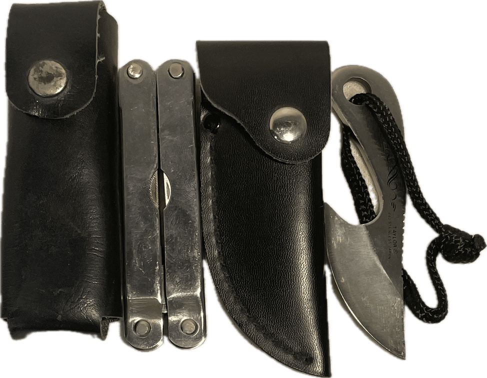 Taylor Fixed Blade Knife with Sheath and Handy Hanna Multitool with Sheath