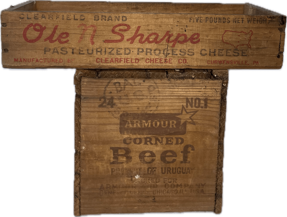 Armour Corned Beef Hash Wooden Crate and Ole N Sharpe Wooden Crate
