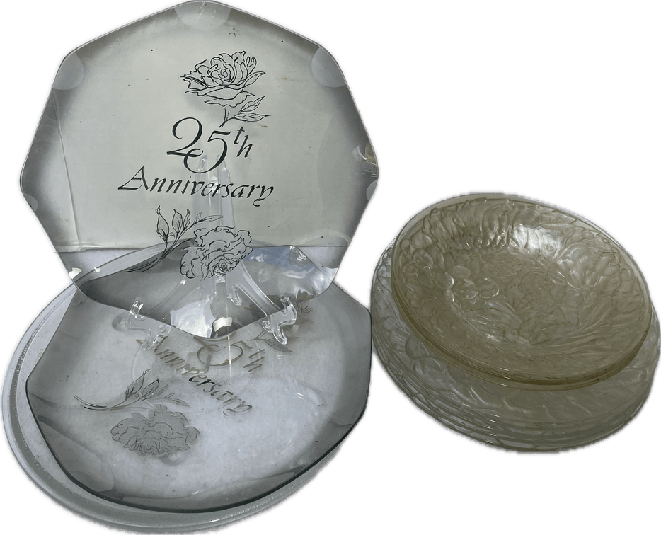 Two 25th Anniversary Platters, Five Glass Plates, Three Bowls and Microwave Turntable Glass